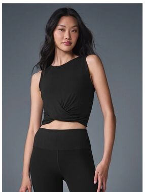 BuffBunny Black "Knotty" Twist-Front Tank Top